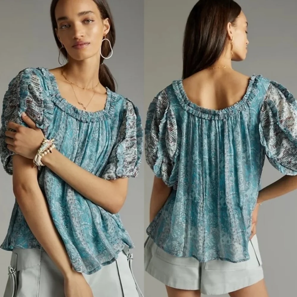 ANTHROPOLOGIE-Pintucked Chiffon Blouse- Size Large
